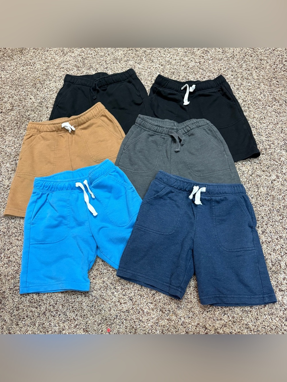 Cat & Jack 5T boys Fleece Drawstring Shorts bundle Black, Gray, Navy, Blue, Tan